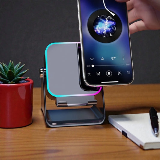 Induction Folding Phone Stand with Wireless Speaker & Ambient Light